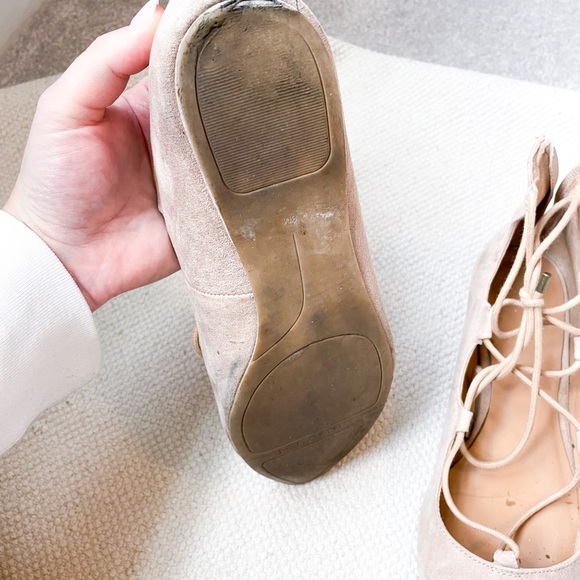 Nine West Light Tan Suede Sign Me Up Ballet Flats Ankle Ties Size 8 - Picture 5 of 5